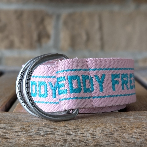 Teddy Fresh Pink Blue Spellout Webbed D Ring Belt One Size - Picture 1 of 6